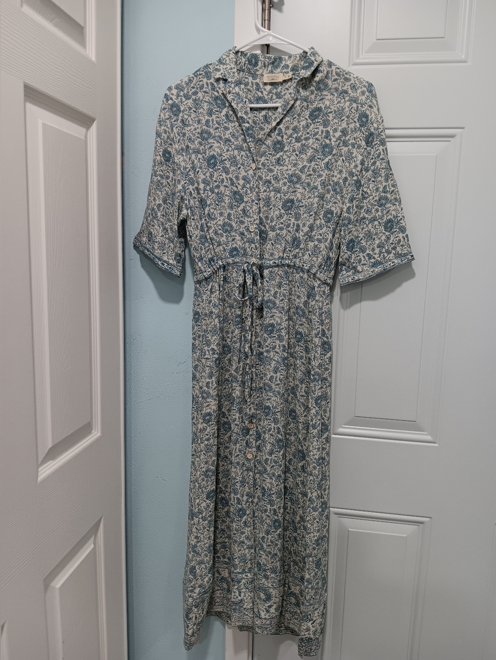 Faherty Cream Midi Dress with Blue Floral Print
